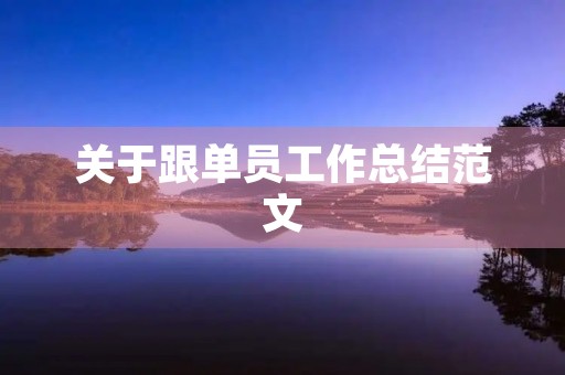关于跟单员工作总结范文 关于跟单员工作总结范文