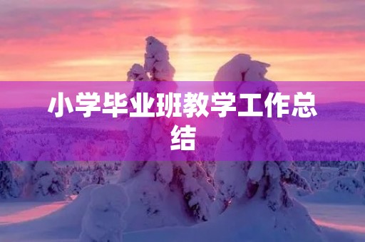 小学毕业班教学工作总结 小学毕业班教学工作总结